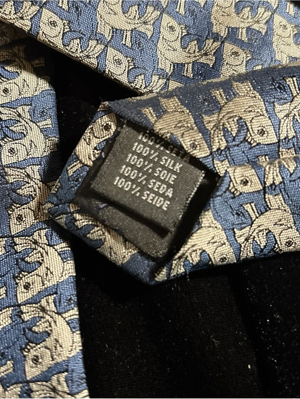 MC Escher Blue Tessellation Fish Pattern Silk Tie